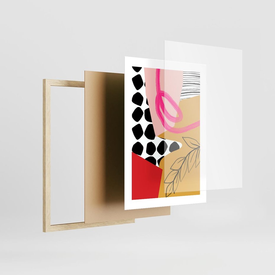 Plakat w ramie 30x40 - Księga Form i Plam - abstrakcyjna kompozycja, różne tekstury - rama drewno