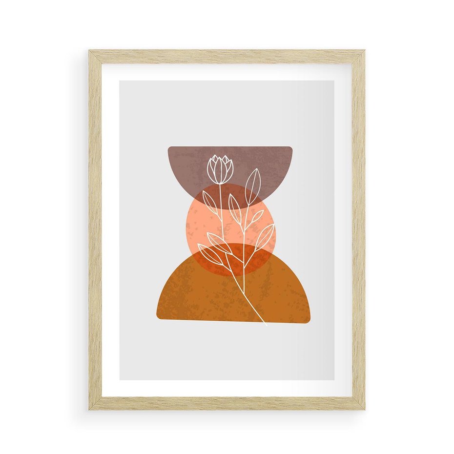 Plakat w ramie 50x70 - Kwiatowa Akwarela - akwarelowe kształty, brąz - rama drewno