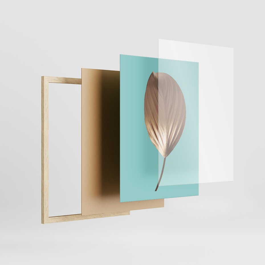 Zestaw obrazy w ramie 50x70 galeria - Złote, liście, palma, pastelowe, gold - rama drewno