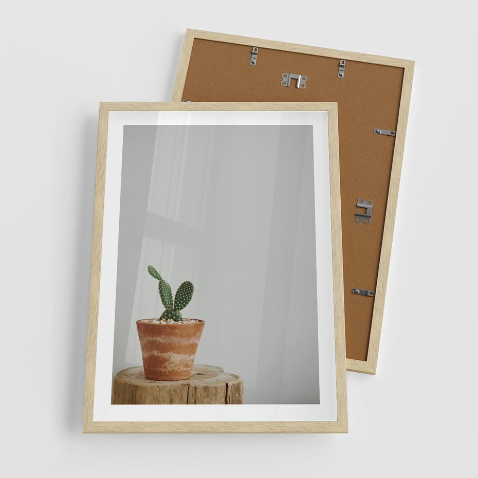 Plakat w ramie 50x70 - Kaktus w Doniczce - minimalizm, kaktur w doniczce - rama drewno