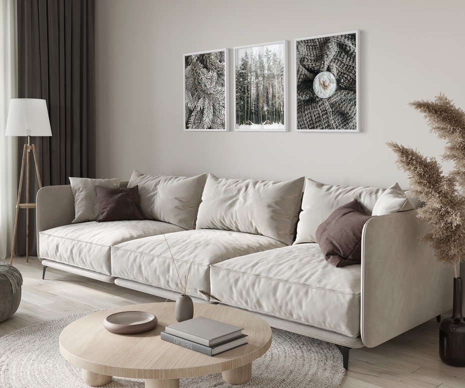 Zestaw obrazy w ramie 30x40 galeria - Las, zima, kawa - rama biała