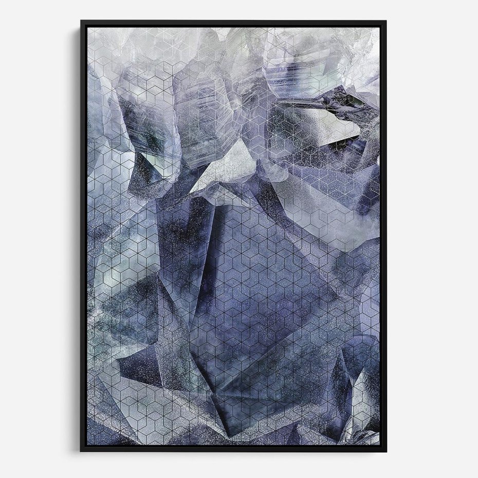 Obraz w ramie 50x70 - Melodia mgieł i marzeń - abstrakcja w kolorze granatu, przypominająca górę lodową - rama czarna