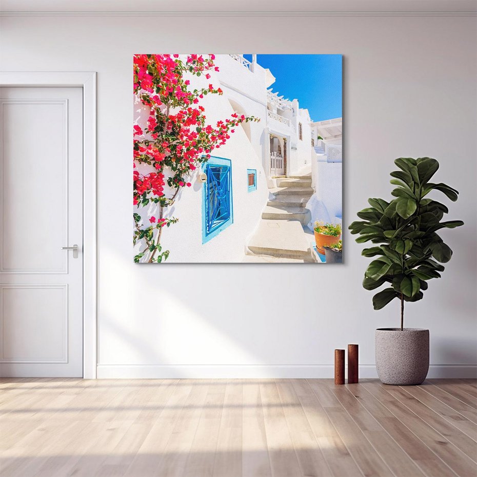 Obraz na płótnie 30x30 - Piękno miasta nad morzem - Grecja, uliczka