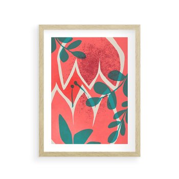 Plakat w ramie 50x70 - Migotliwe Kształty Plam - nowoczesny plakat, abstrakcyjne kwiaty - rama drewno