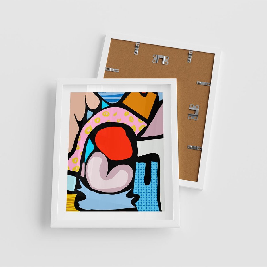 Plakat w ramie 40x50 - Czarny Komiks - abstrakcyjne formy, komiksowy styl - rama biała