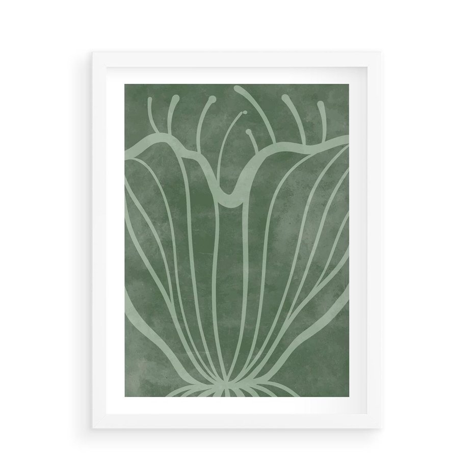 Plakat w ramie 50x70 - Zieleń Kształtująca Spokój - zielony plakat, roślinne inspiracje - rama biała