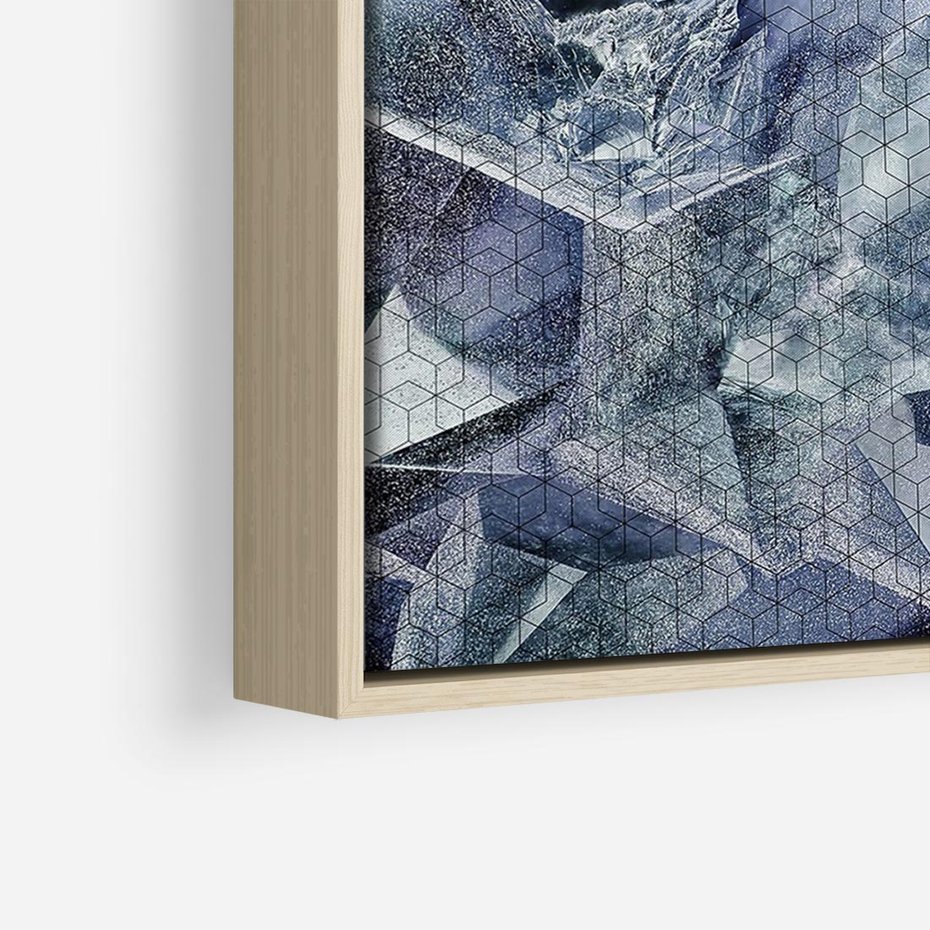 Obraz w ramie 100x70 - Melodia mgieł i marzeń - abstrakcja w kolorze granatu, przypominająca górę lodową - rama drewno