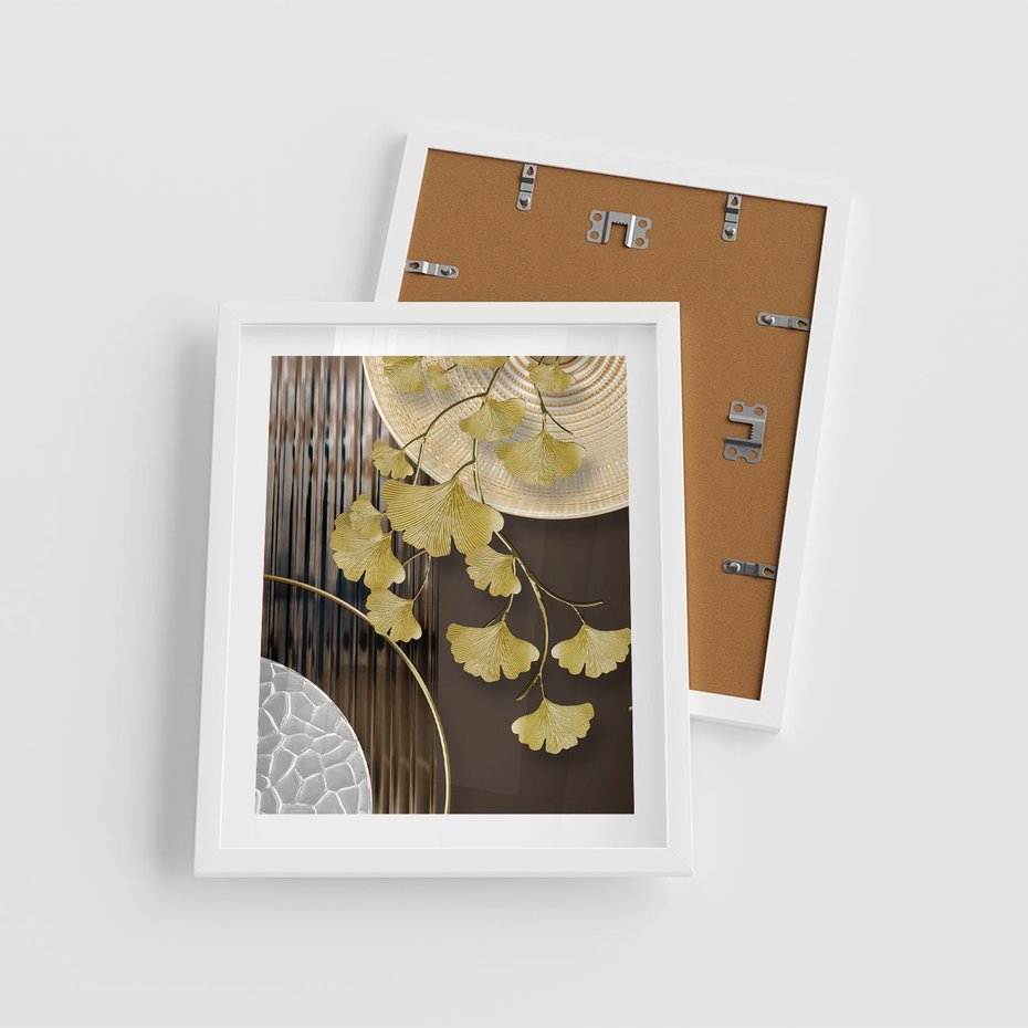 Plakat w ramie 40x50 - Magia Jesieni - złote, liście - rama biała