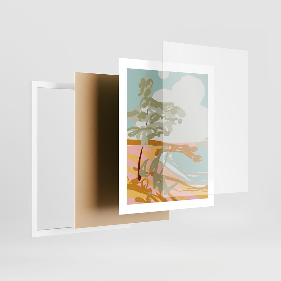 Plakat w ramie 40x50 - Spokojny Wiatr - pastelowy krajobraz, nowoczesny plakat - rama biała