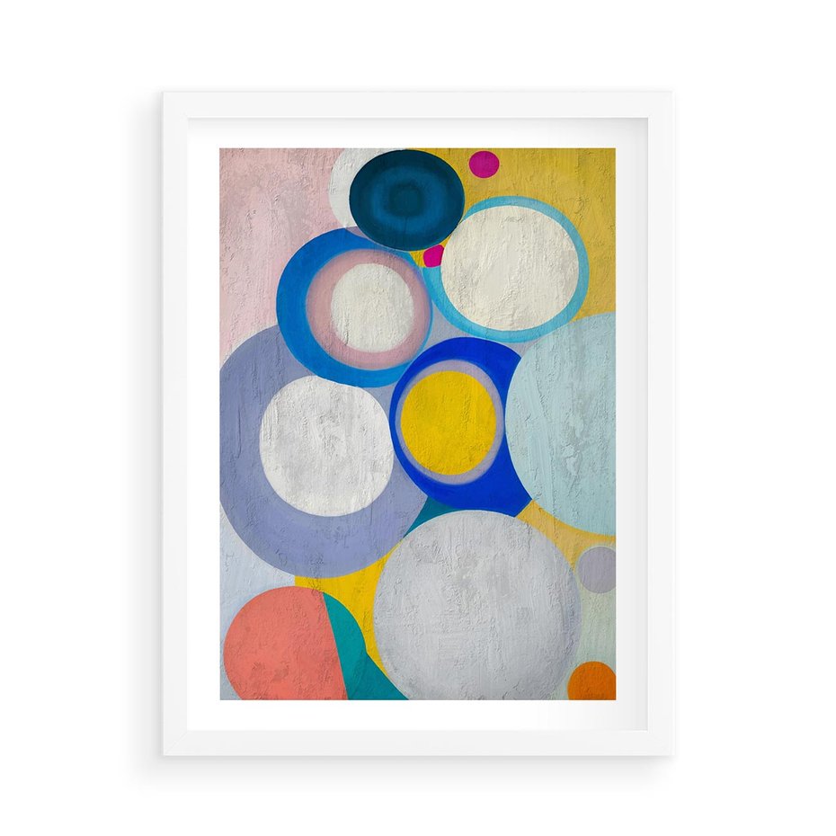 Plakat w ramie 50x70 - Rozkwitająca Symfonia Serca - abstrakcyjne geometryczne kształty, olejny obraz - rama biała