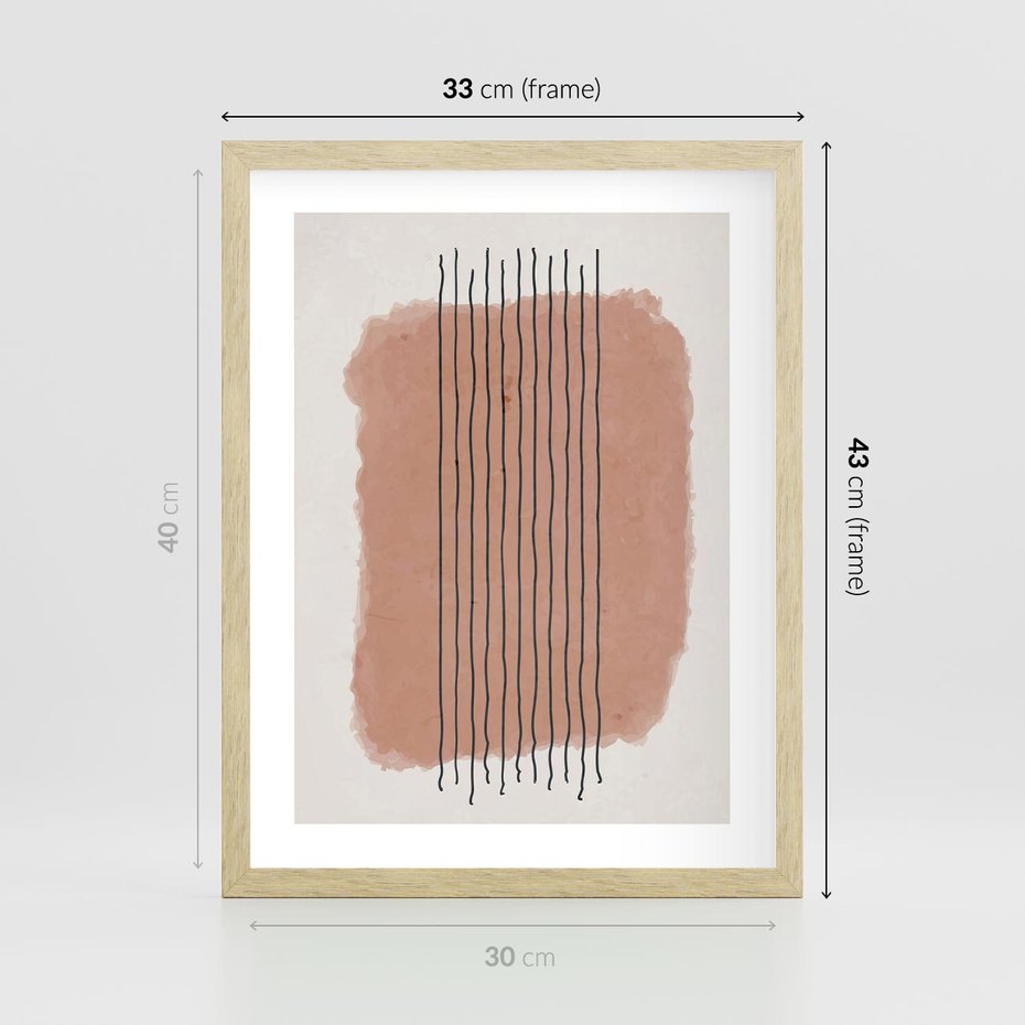 Plakat w ramie 30x40 - Rozmyte Widzenia - abstrakcyjna akwarelowa plama, nieregularne kreski - rama drewno