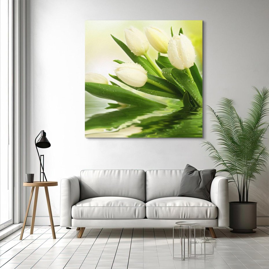 Obraz na płótnie 80x80 - Białe Piękno - białe, tulipany