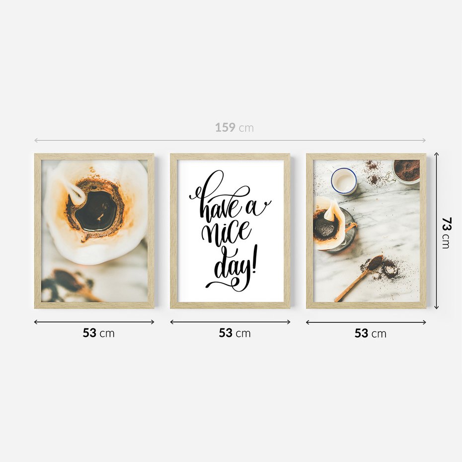 Zestaw obrazy w ramie 50x70 galeria - Miłego, dnia, kawa, napis, kuchnia, restauracja - rama drewno