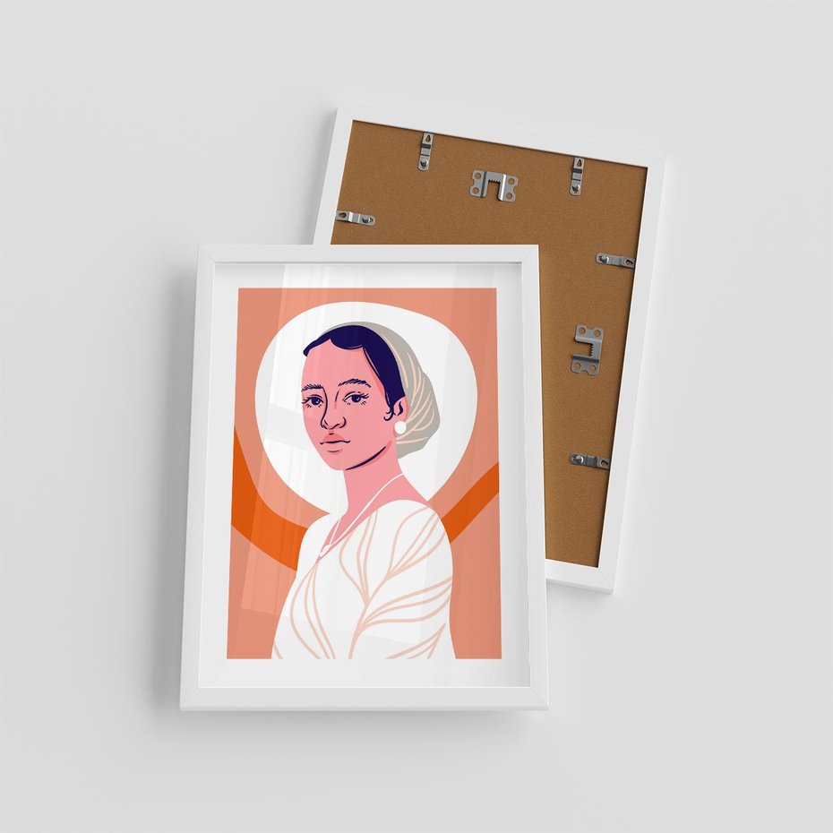 Plakat w ramie 30x40 - Kobieca Harmonia - nowoczesny plakat, styl retro - rama biała