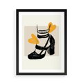 Plakat w ramie 50x70 - Elegancja w Szkicu: Stopa w Bucie na Obcasie - grafika, czarny szkic - rama czarna