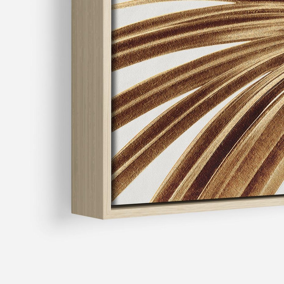 Obraz w ramie 80x80 - Egzotyczny Blask - złote, liście - rama drewno