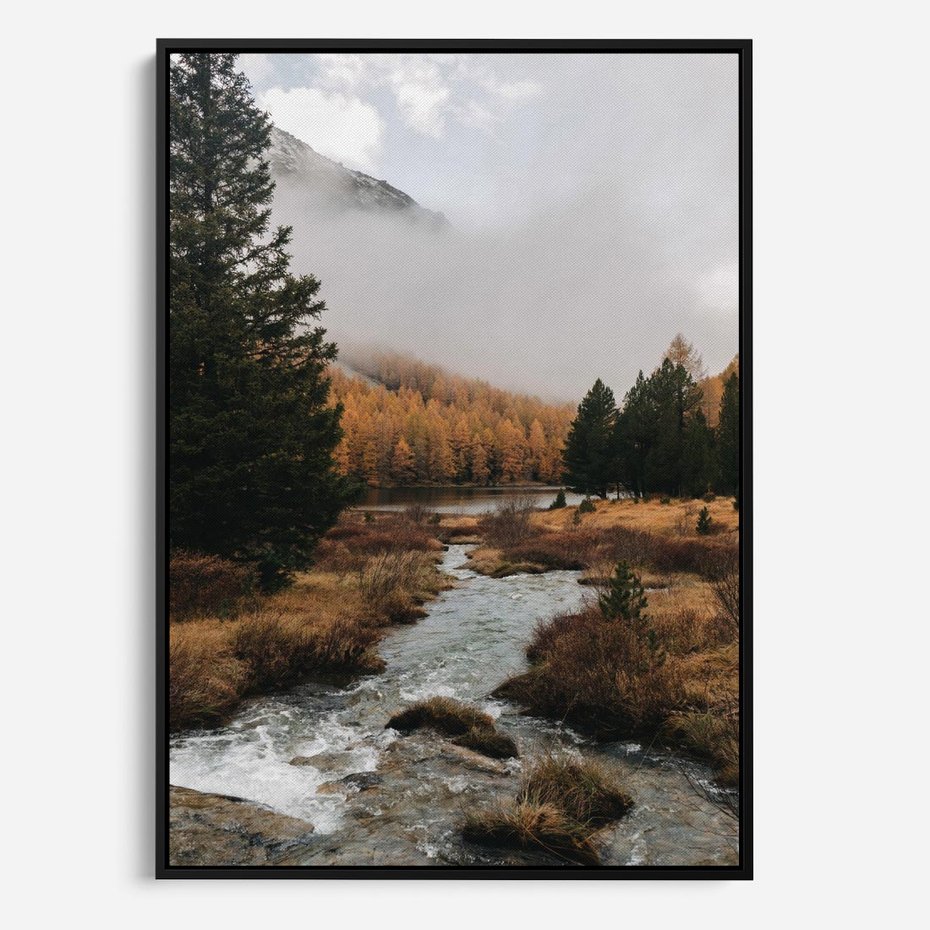 Obraz w ramie 70x100 - W Górskiej Dolinie - artystyczna fotografia, las - rama czarna