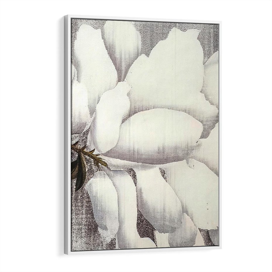 Obraz w ramie 80x120 - Tekstura Kwiatu - białe kwiaty, duży kwiat - rama biała