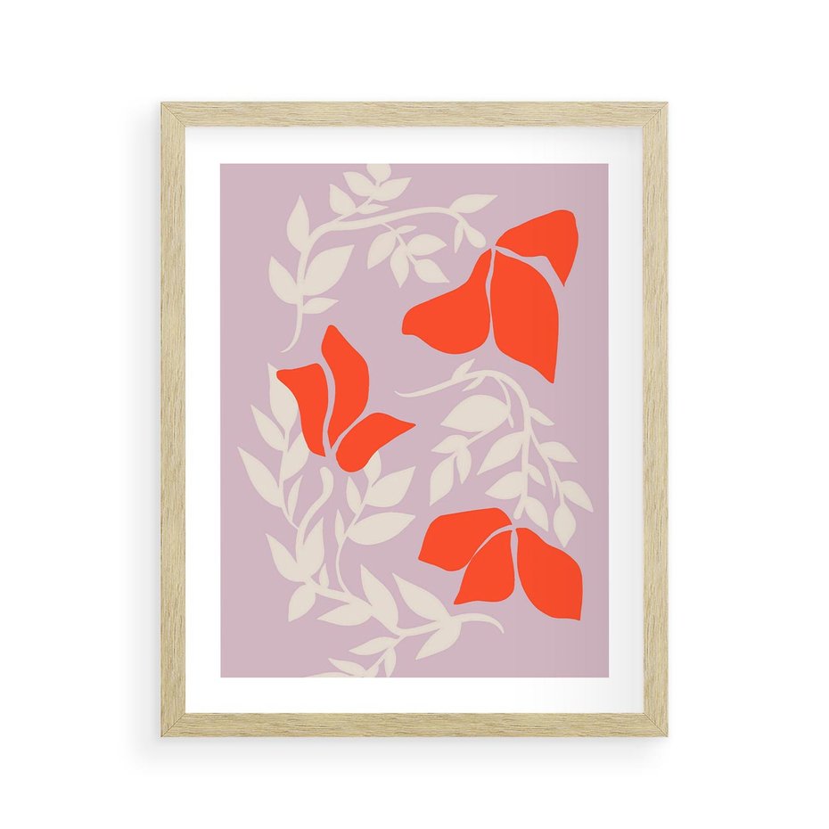 Plakat w ramie 40x50 - Kwiatowa Kreatywność - nowoczesny plakat, roślinne motywy - rama drewno