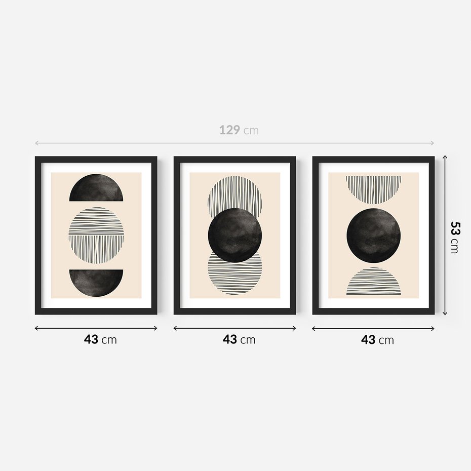 Zestaw obrazy w ramie 40x50 galeria - Geometryczne, grafiki, czarno, biały - rama czarna