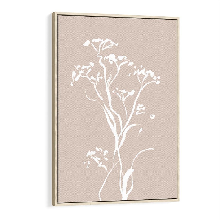 Obraz w ramie 80x120 - Harmonijne Mini Boho - minimalistyczny delikatny obraz, beżowe odcienie - rama drewno