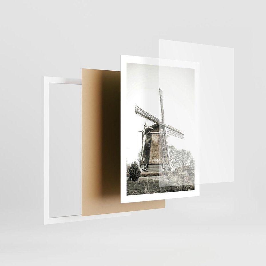 Plakat w ramie 50x70 - Wiejska Idylla z Młynem - wiatrak, młyn - rama biała