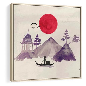 Obraz w ramie 80x80 - Odbicie Słońca - japońska sztuka, akwarela - rama drewno