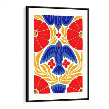 Obraz w ramie 50x70 - Eklektyczny Majestat - wyrazista grafika, mocne kolory czerwień niebieski żółty - rama czarna
