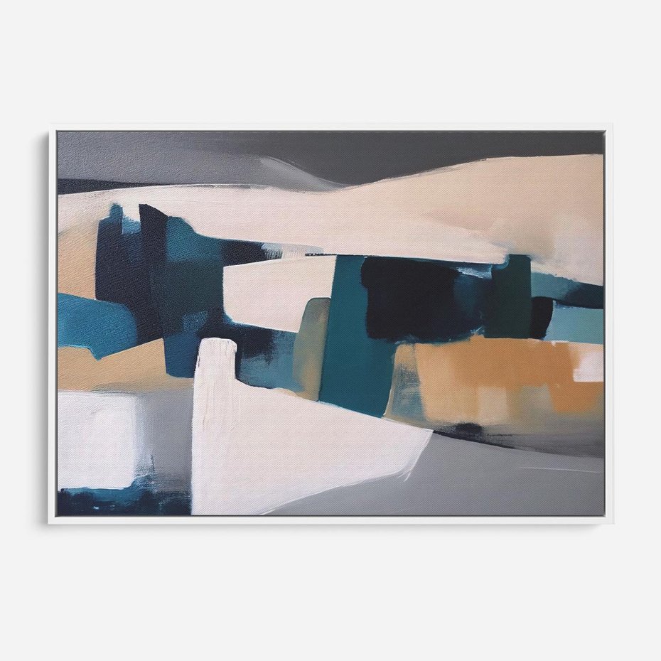 Obraz w ramie 70x50 - Turkusowe Maźnięcia - obraz, abstrakcja - rama biała