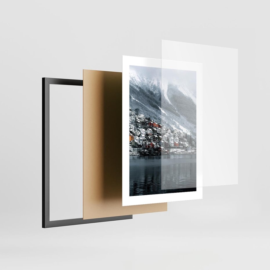 Plakat w ramie 30x40 - Skandynawia na Wzgórzach - domki na wzgórzu, skandynawia - rama czarna