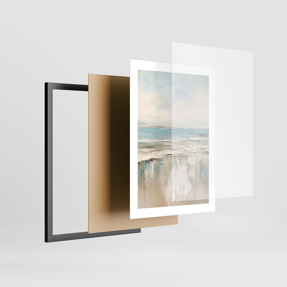 Zestaw obrazy w ramie 30x40 galeria - morze, niebo, akwarela, plaża - rama czarna