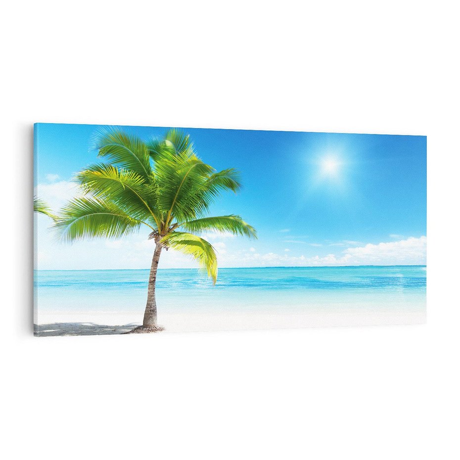 Obraz na płótnie 120x60 - Wakacyjne uniesienie: plaża i palma - plaża, morze