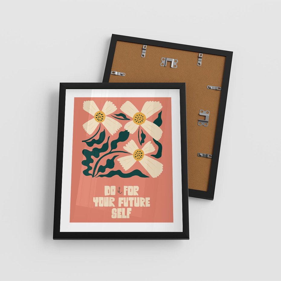 Plakat w ramie 40x50 - Mgliste Refleksje - nowoczesny plakat, różowe tło - rama czarna