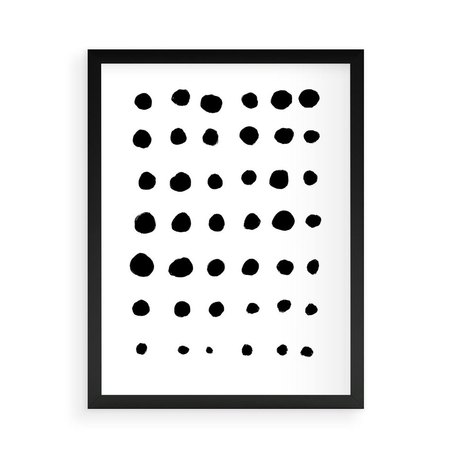 Plakat w ramie 50x70 - Migocące Anomalie - abstrakcyjna kompozycja z czarnych kropek, minimalistyczny czarno bialy plakat - rama czarna