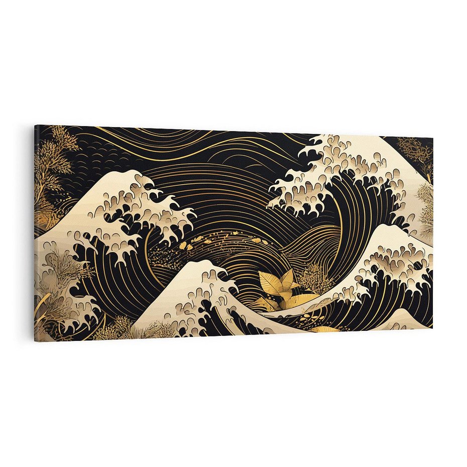 Obraz na płótnie 100x50 - Złote Piękno - ciemny obraz, fala morska