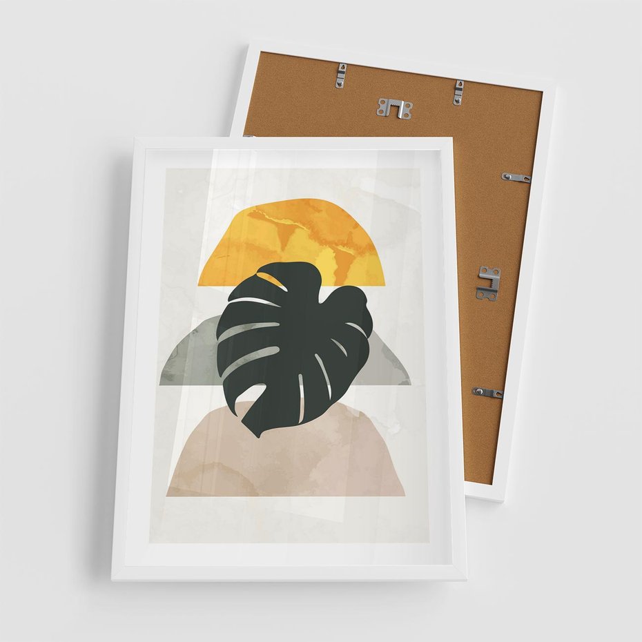Plakat w ramie 50x70 - Monstera i Boho Elementy - grafika, boho klimat - rama biała