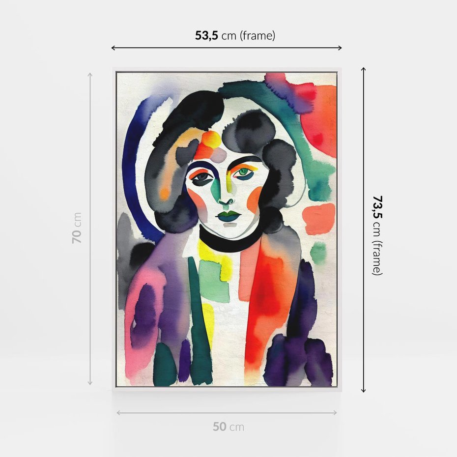 Obraz w ramie 50x70 - Subtelne Akwarelowe Ulotności - abstrakcyjny akwarelowy portret kobiety, rozmyte farby - rama biała