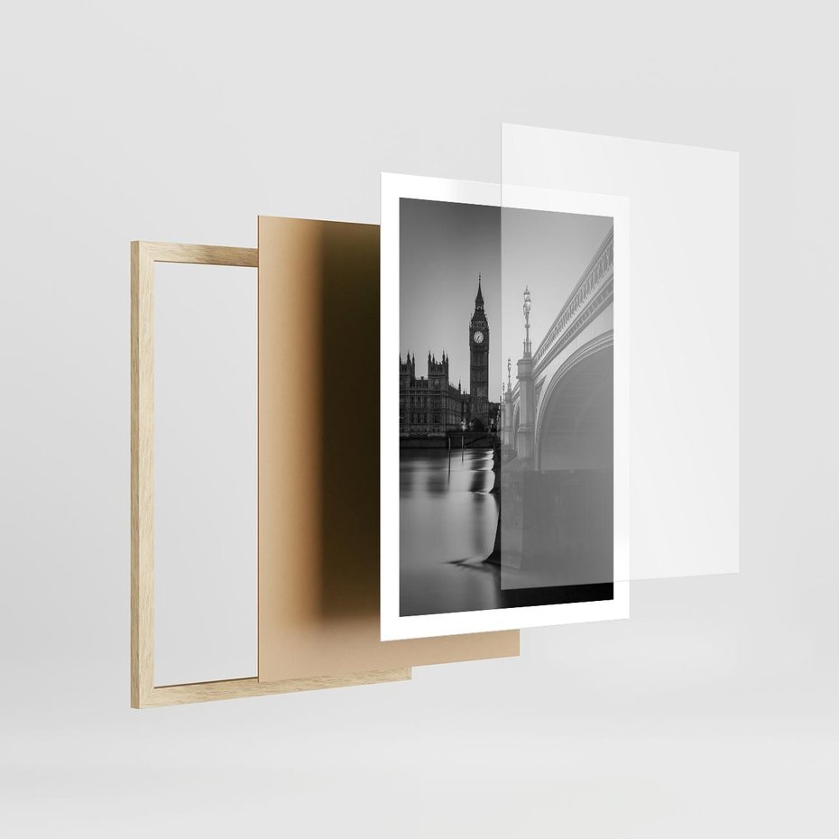 Plakat w ramie 50x70 - Majestatyczny Big Ben w Londynie - Londyn, most - rama drewno