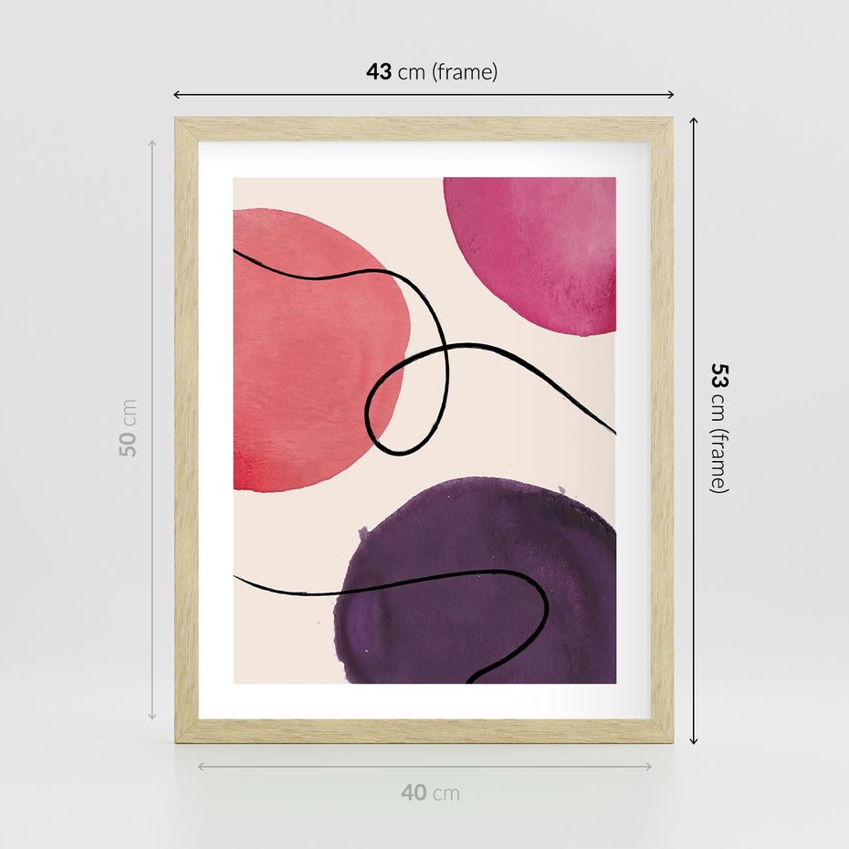 Plakat w ramie 40x50 - Migoczące Echo - abstrakcyjne akwarelowe plamy, nieregularne linie - rama drewno