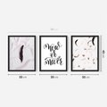 Zestaw obrazy w ramie 30x40 galeria - Cytat, motywacyjny, pióra, boho - rama czarna