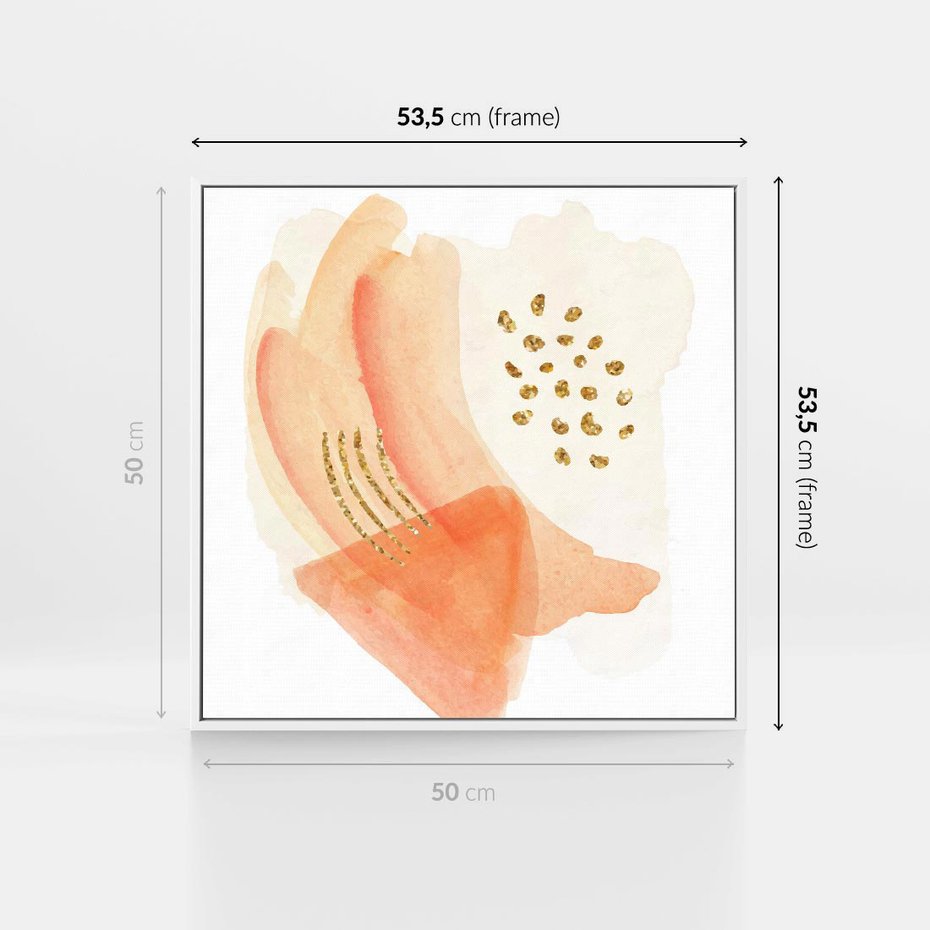 Obraz w ramie 50x50 - Rozkwitające Odbicia Form - abstrakcyjne akwarelowe plamy, minimalizm - rama biała