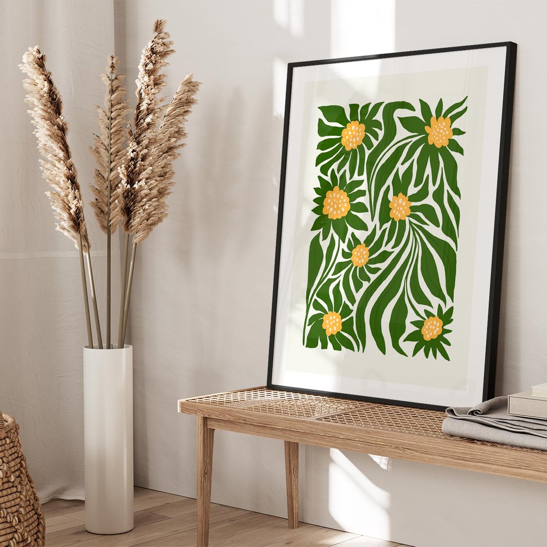 Plakat w ramie 30x40 - Spojrzenie wgłąb roślinnego świata - abstrakcyjne kwiaty, kompozycja - rama czarna