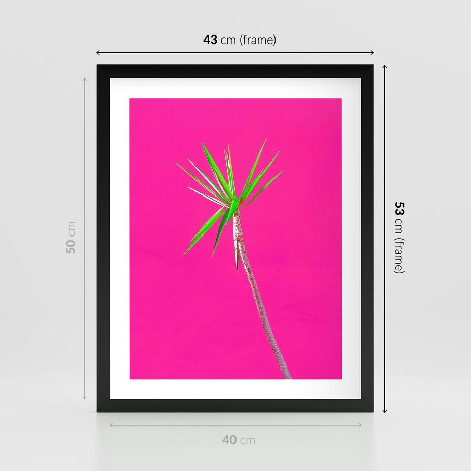 Plakat w ramie 40x50 - Retro Stylizacja - palma, liście - rama czarna