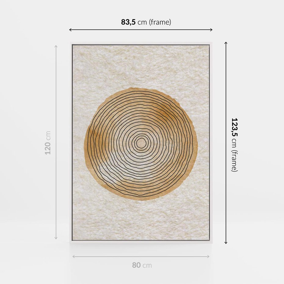 Obraz w ramie 80x120 - Zapisane w promieniach słońca - beżowe strukturalne tło, koła - rama biała