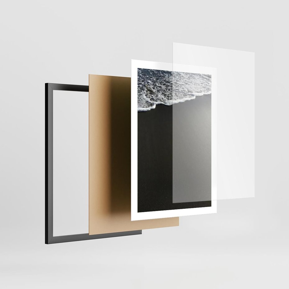 Plakat w ramie 50x70 - Morskie Fale na Plaży - plaża, morskie fale omywają piasek - rama czarna