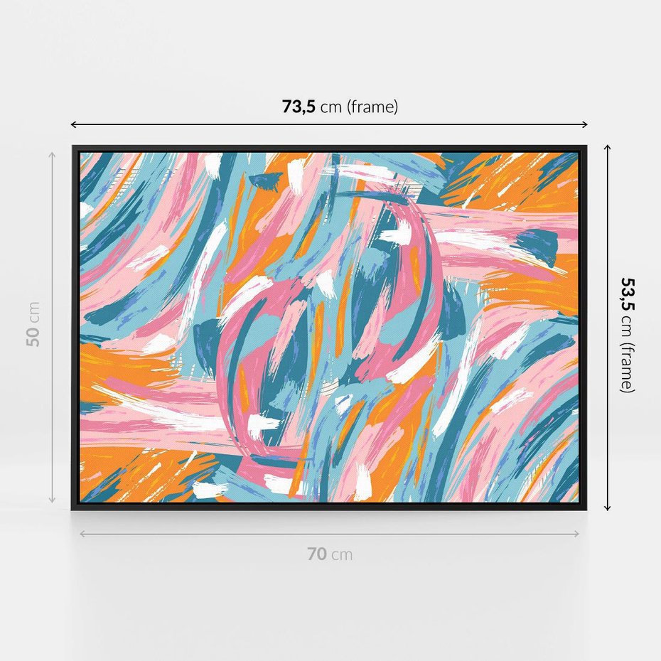 Obraz w ramie 70x50 - Refleksje w krainie abstrakcji - abstrakcja, energiczne pociągnięcia pędzla - rama czarna