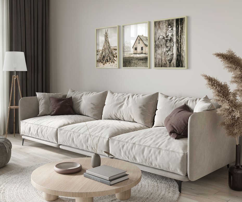 Zestaw obrazy w ramie 30x40 galeria - Chata, stara, retro, klamka - rama drewno