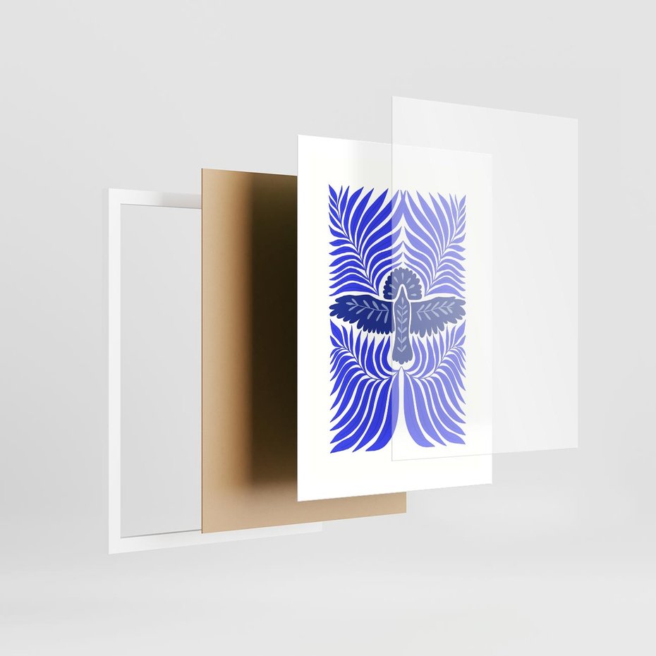 Plakat w ramie 50x70 - Etniczne Rekwizyty - etniczne roślinne wzory, granat - rama biała