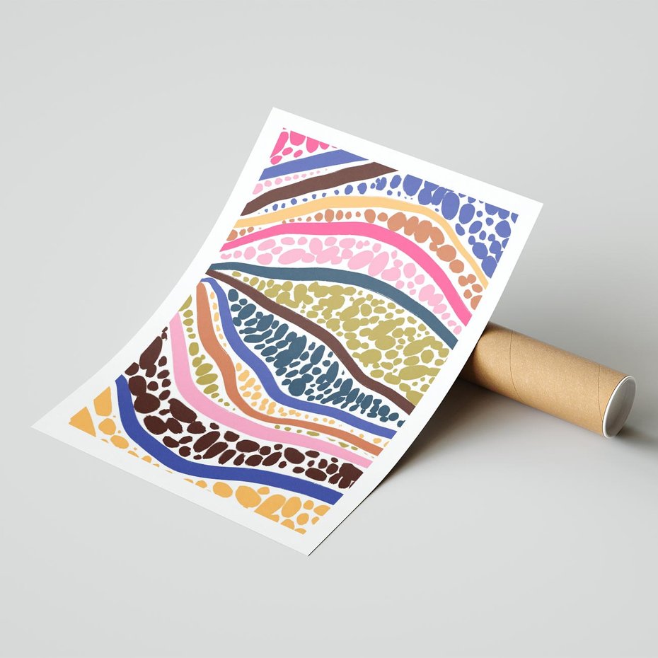 Plakat bez ramy 50x70 - Wibracje Plam - kolorowe wzory, tęczowe żywe kolory