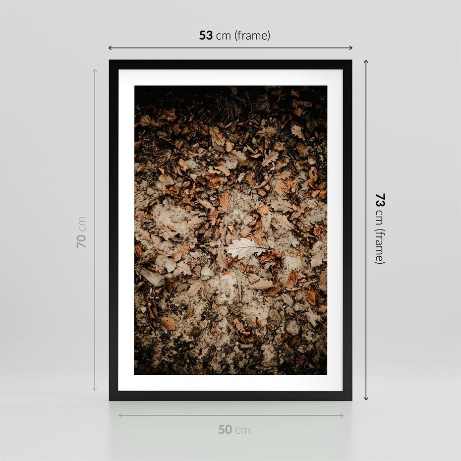 Plakat w ramie 50x70 - Suchość Liści w Brązowych Tonach - suche liście jesień brąz - rama czarna